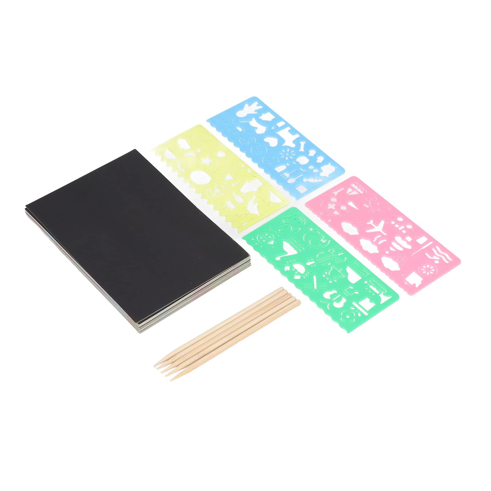 Scratch Paper Set Handicraft Creative Portable Painting Art Toys for Children Pack of 50 Bamboo Sticks and 4 TEMPLATES Home and Travel USE