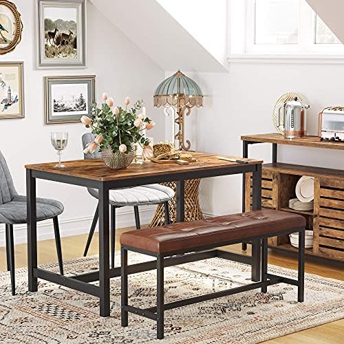VASAGLE Dining Table for 4 People, Kitchen Table, 120 x 75 x 75 cm, Heavy Duty Metal Frame, Industrial Style, for Living Room, Dining Room, Rustic Brown and Black KDT75X