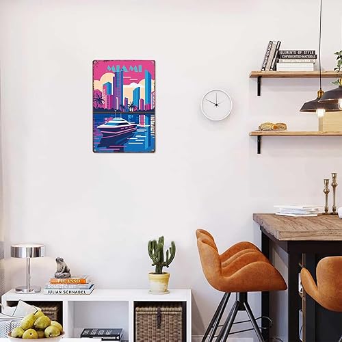 Miniatura 6 de VIOTTE Funny Metal Sign Miami - City Skyline, Retro, 80s Poster Wall Art Tin Signs For Home Man Cave Office Bedroom Wall Decor 8x12inch