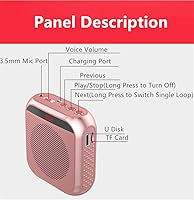 Vista 5 de Amplificador de voz portátil con auriculares con micrófono con cable, sistema de altavoz PA recargable, micrófono personal, amplificador de voz