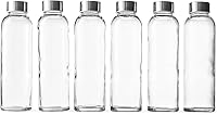 Epica 18oz Clear Glass Water Bottles with Leak-Proof Stainless Steel Lids - Reusable Juicing Bottles for Smoothies & Milk, Dishwasher Safe, Set of 6