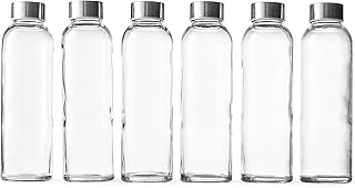 Epica Clear Glass Bottles with Lids, 18oz Resuable Glass Water Bottles f...