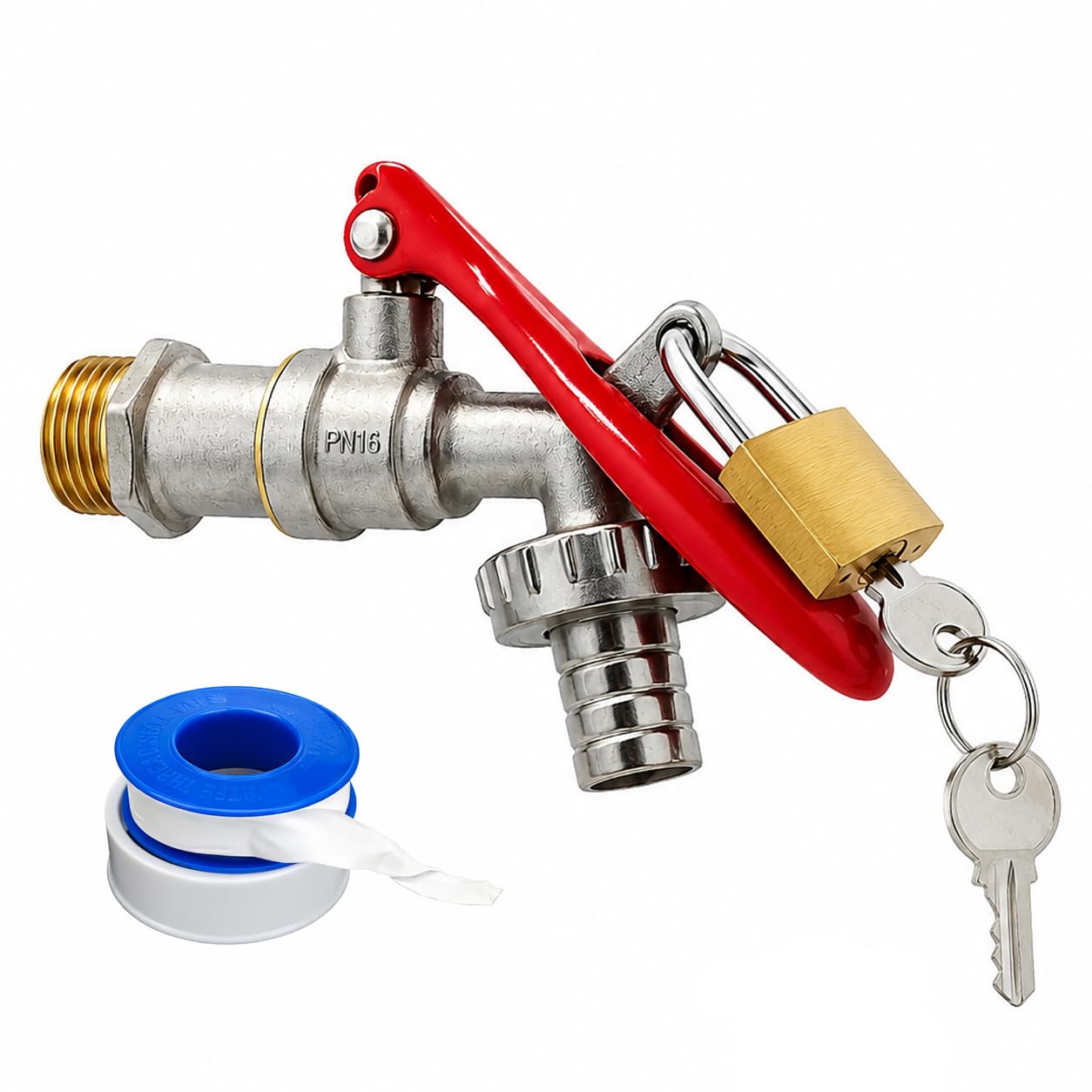 BATH GURU 1/2 Inch Brass Alloy Mini Washing Machine Tap Nozzle Bib Cock Tap with Lock System for Bathroom Garden Car Bike Washing Area Pack of 1 (Nozzle Tap with Lock & Key)-picture-16
