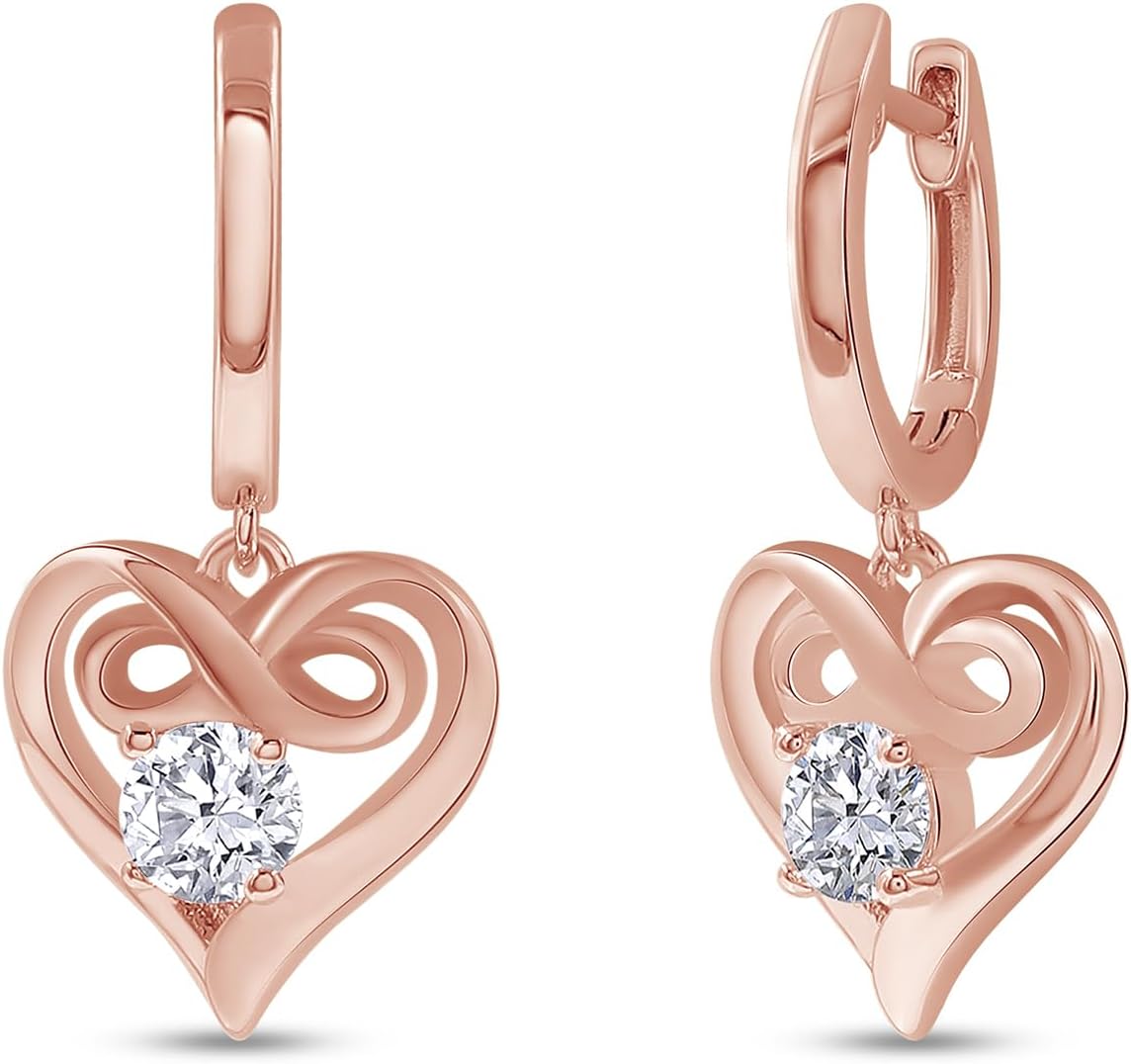 18K Gold Plated Heart Dangle Earrings for Women | 4.5MM Round Moissanite Diamond Leverback Earrings | Dangle Drop Earrings (0.80 Cttw)