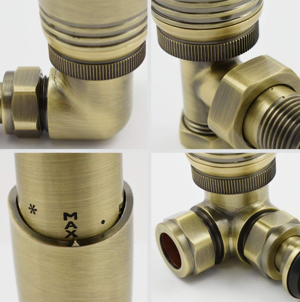 Thermostatventil Für Heizkörper – Gebürstetes Messing, Eckausführung, 15 Mm, TRV Mit Absperrventil
