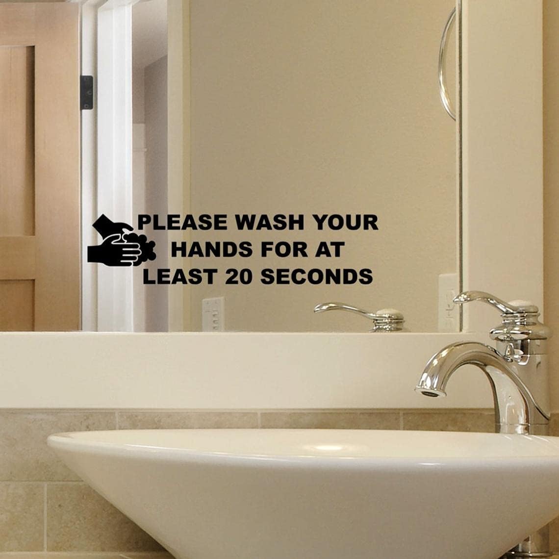 NapTags Please Wash Your Hands For At Least 20 Seconds Sign, Vinyl Lettering Decal Sticker Sign, Public Bathroom Sign, 8 x 4 inches (3)