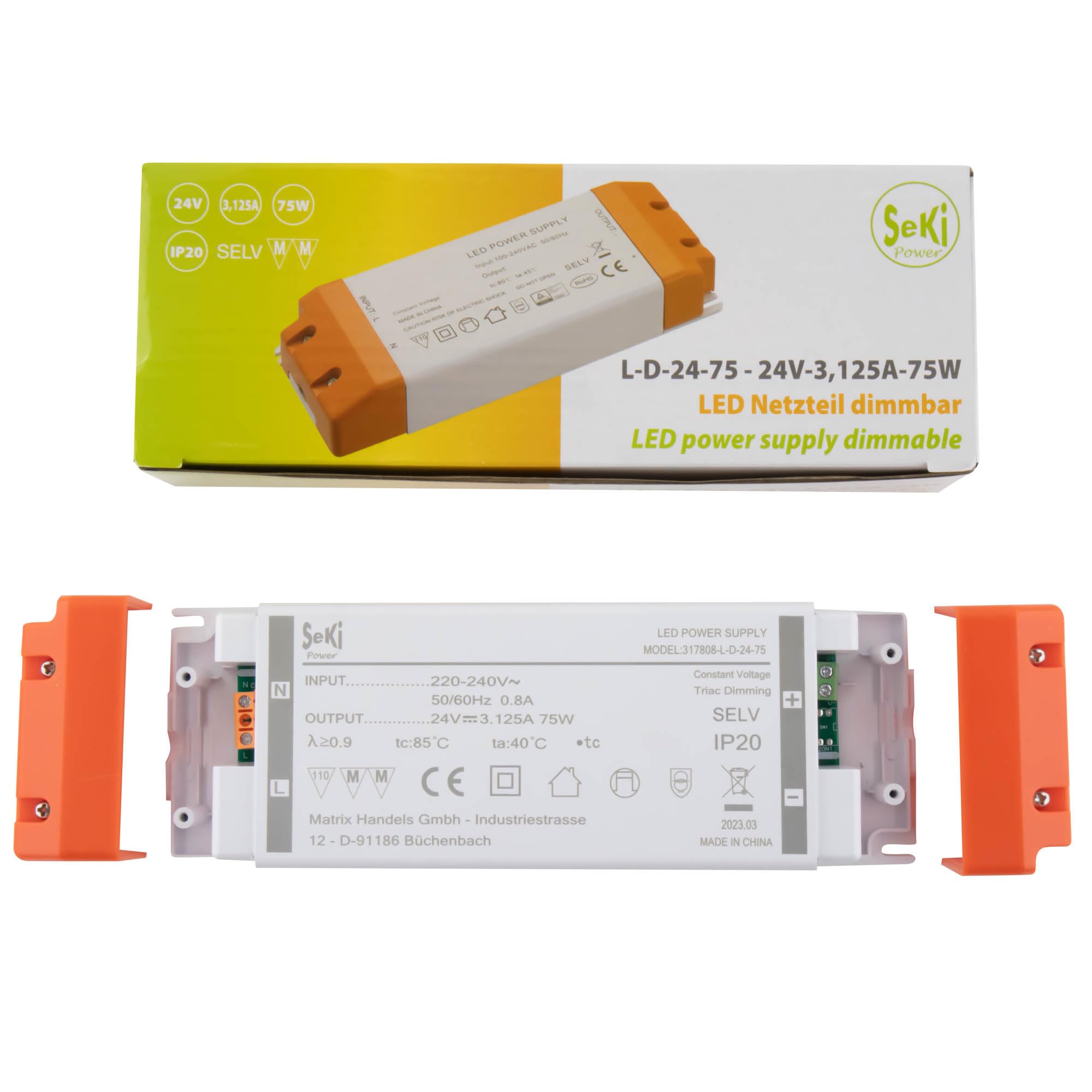 SeKi Controlador LED de voltaje constante de 24 V CC, 75 W, 3,12 A, regulable, transformador, fuente de alimentación conmutada; sin carga mínima, sin ruido/parpadeo LED, aprobación MM