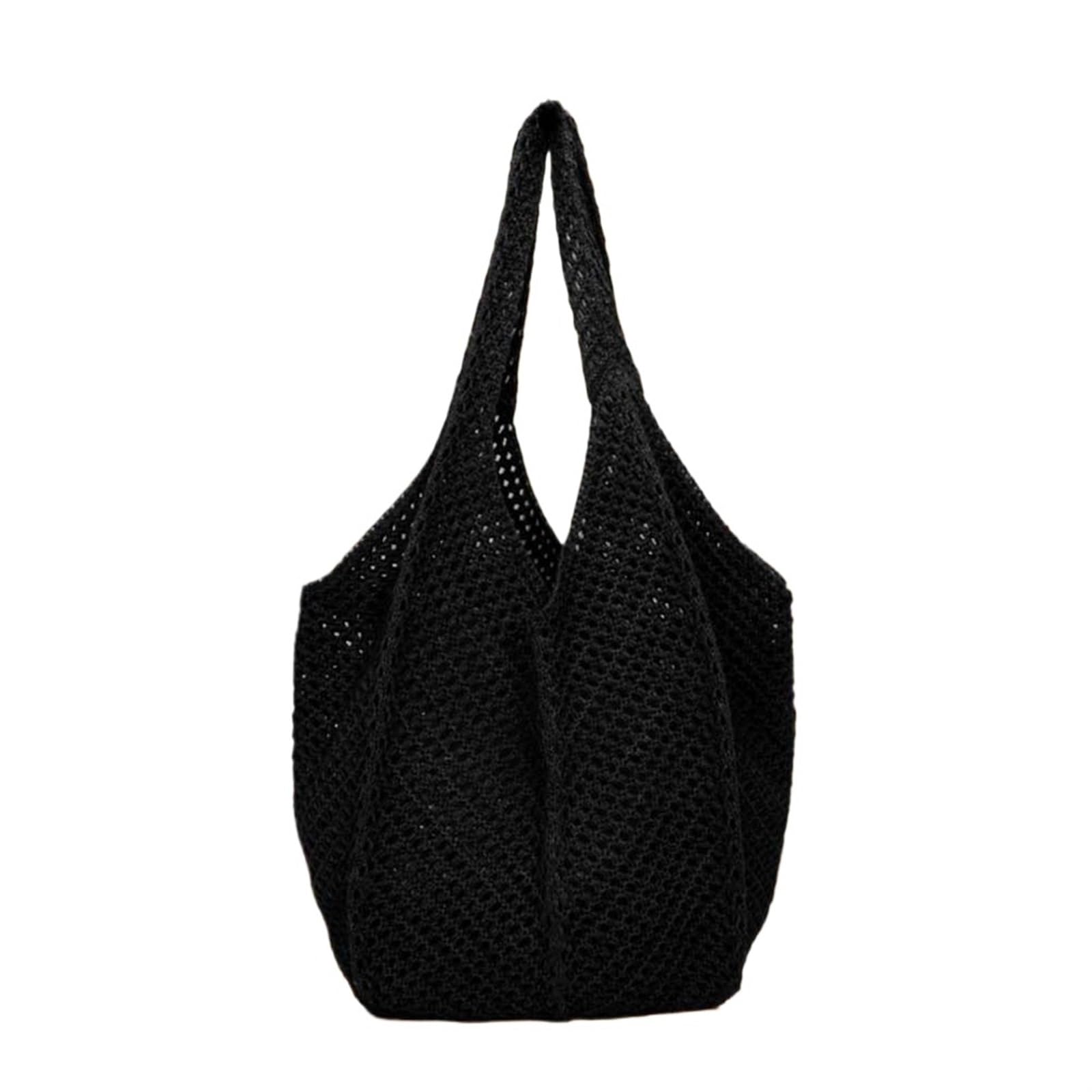 Ebzfaso Black Crochet Mesh Beach Tote Bag