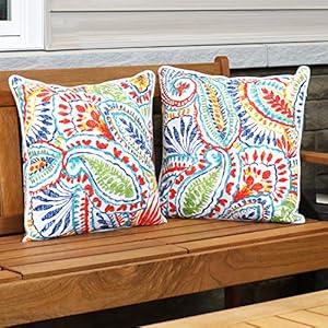Sunnydaze 16 Inch Square Decorative Outdoor Throw Pillows Set of 2 Bold Paisley for Indoor and Outdoor Use