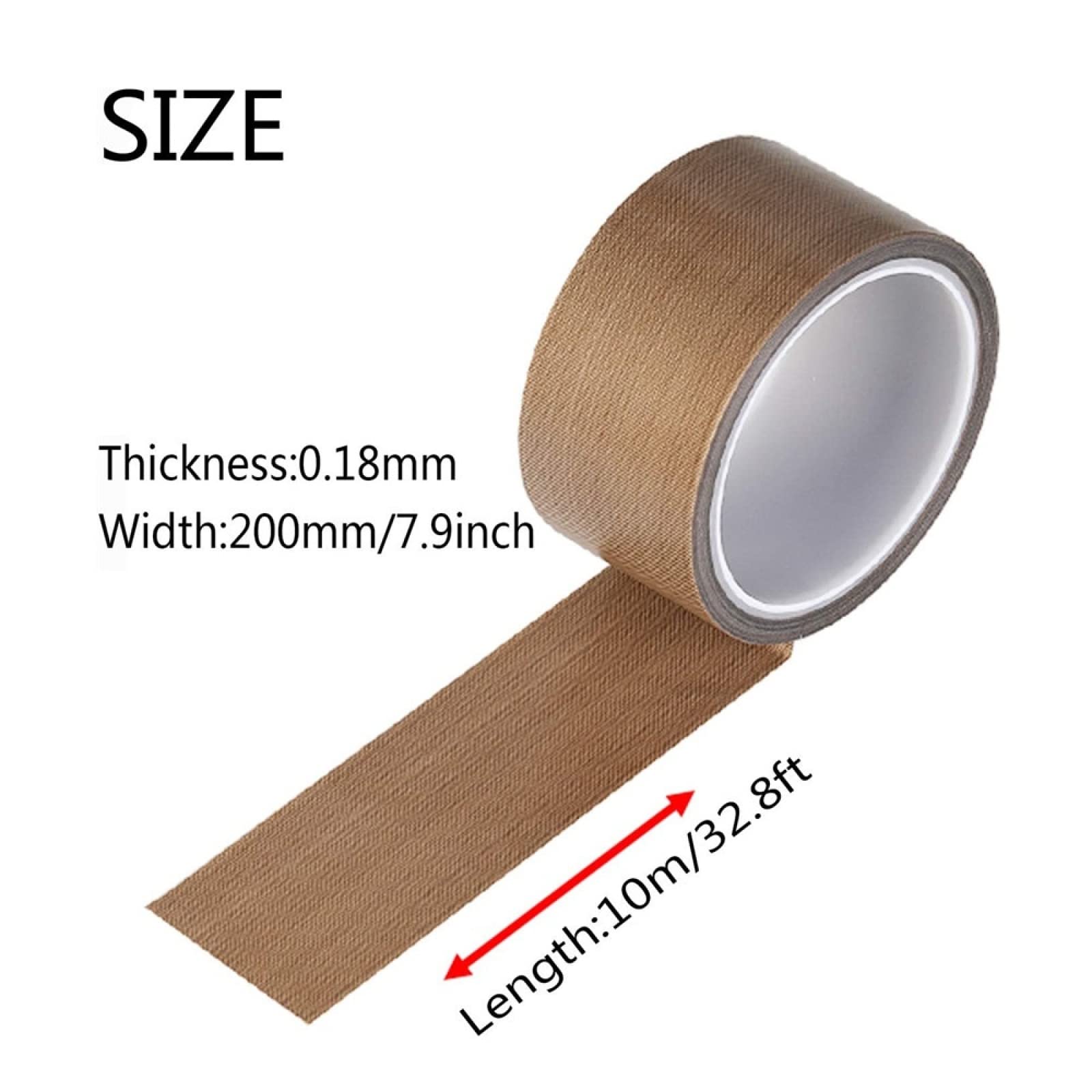 Kran teflonowy z włókna szklanego pokryty PTFE, taśma teflonowa samoprzylepna do wysokich temperatur 10 m 0,18 mm 100-300(200mm)