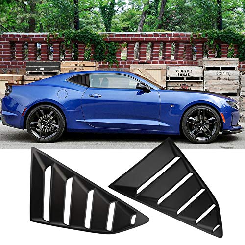 Carridar Left And Right Matte Finish Racing Style Rear Side Window Air Vent Louvers Compatible With 2016-2021 Chevy Camaro, Matte Black #TOP4