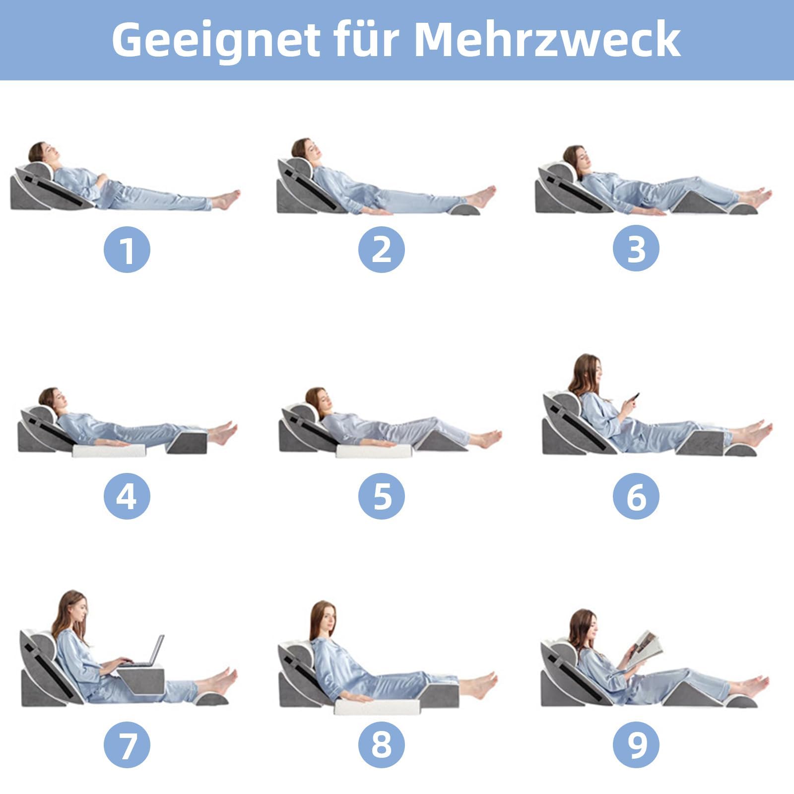 Juego de 6 almohadas ortopédicas para cama con cuña para cirugía postal, cojín de espuma de memoria, alivio del dolor de espalda y piernas, cómodo y ajustable, cojín de apoyo antironquidos