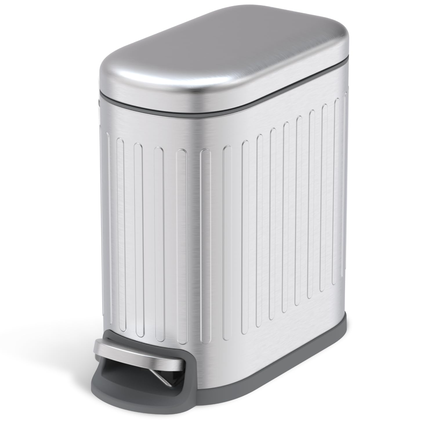 Home Zone Living Kleiner Mülleimer mit Deckel und Trittpedal, Edelstahl mit schlankem Rippen-Design, für Zuhause und Büro, silberfarben, 5 Liter