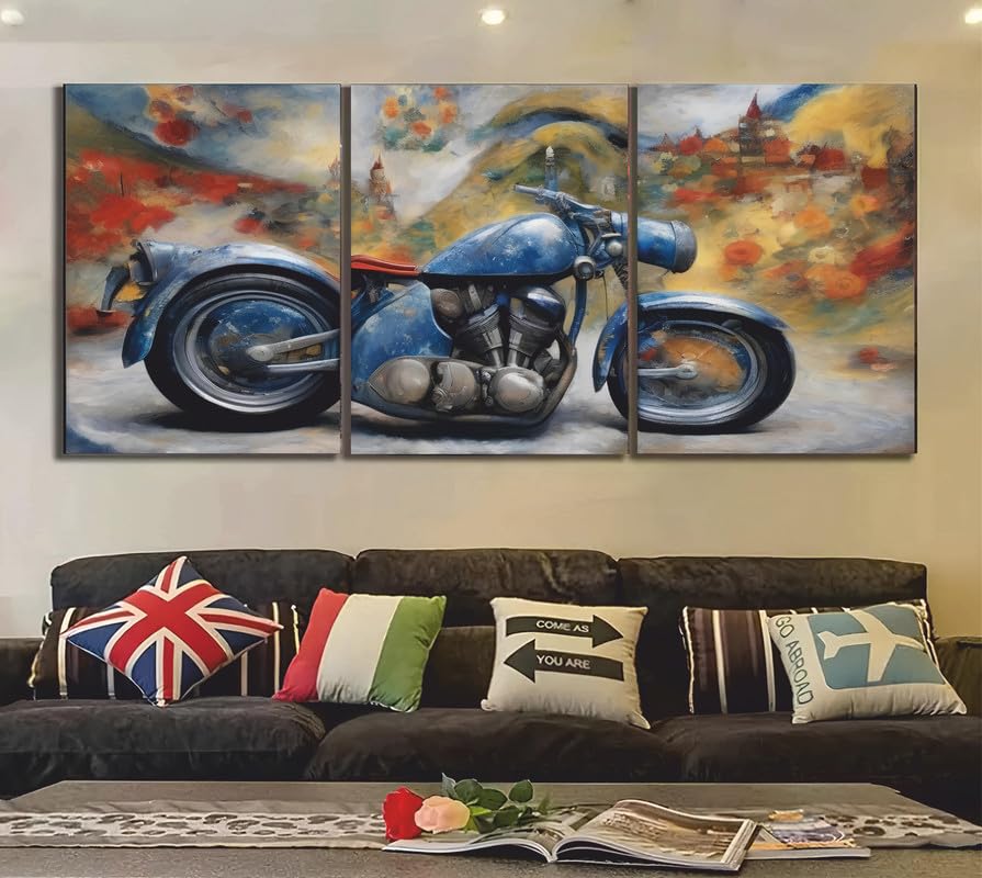 Poster Chagall Mtobike triptyque mural pour salon et bureau