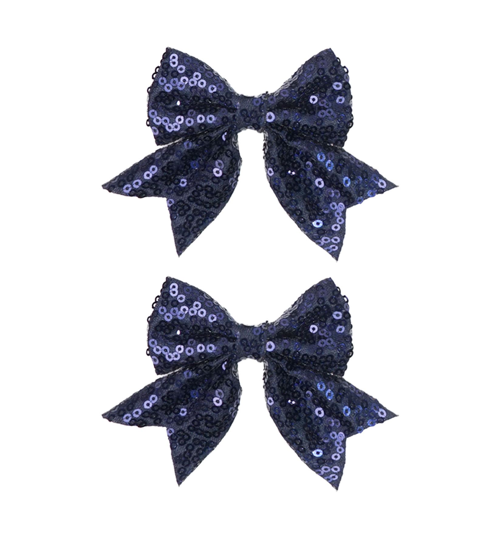 Koolgil 3-inch Sequined Bow Hair Clips For Baby Girls, Toddler, Kids and Young Women Birthday Party Wedding Christmas Occasions Pet Accessories Set of 2 (Navy)