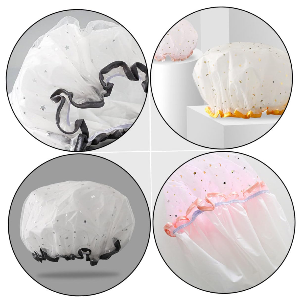 Beavorty 5 Set di Cuffie da in Filato Eva Cuffie da Bagno Elastiche a Doppio per Donna 3 Pezzi*5
