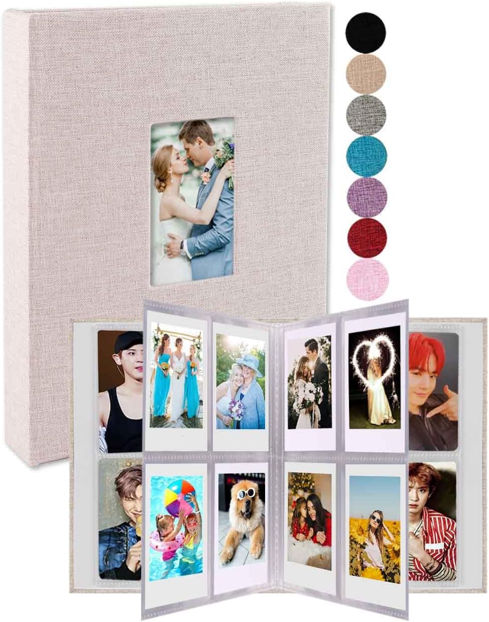  Mini Polaroid Photo Album Book 208 Vertical Photos - Linen 2x3 Photo Album Compatible with K-pop Photocards, Fujifilm Instax Mini Film 7s 8 9 11, Polaroid Snap/PIC 300, Zip Printer, Beige