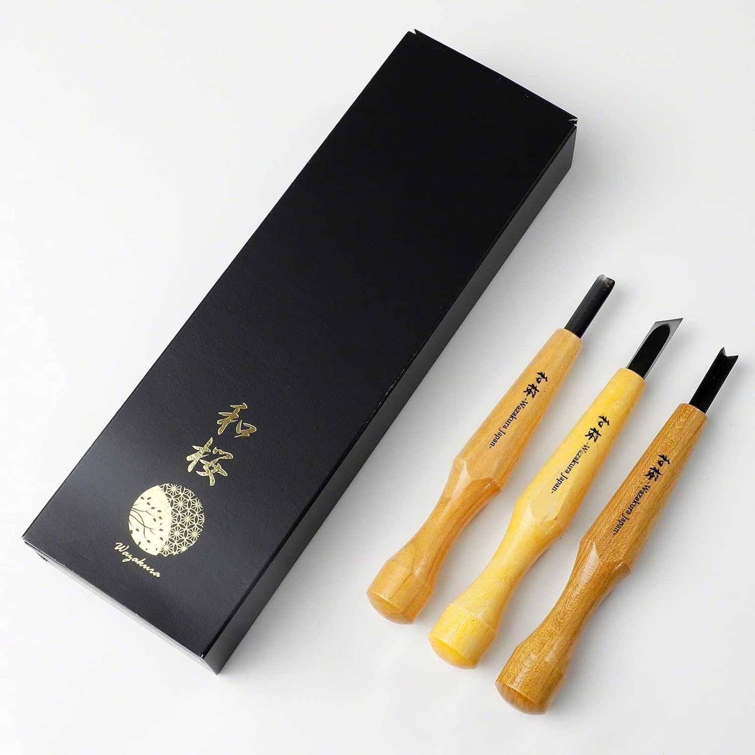 Wazakura 3PCS Bonsai Chisel Kit with Round Gouge, Single Bevel Skewed and V-Parting Tool, Hand Carving Tool Set for Jin Shari Making, Woodworking Knife Pack (3PCS Bonsai Chisel Kit)