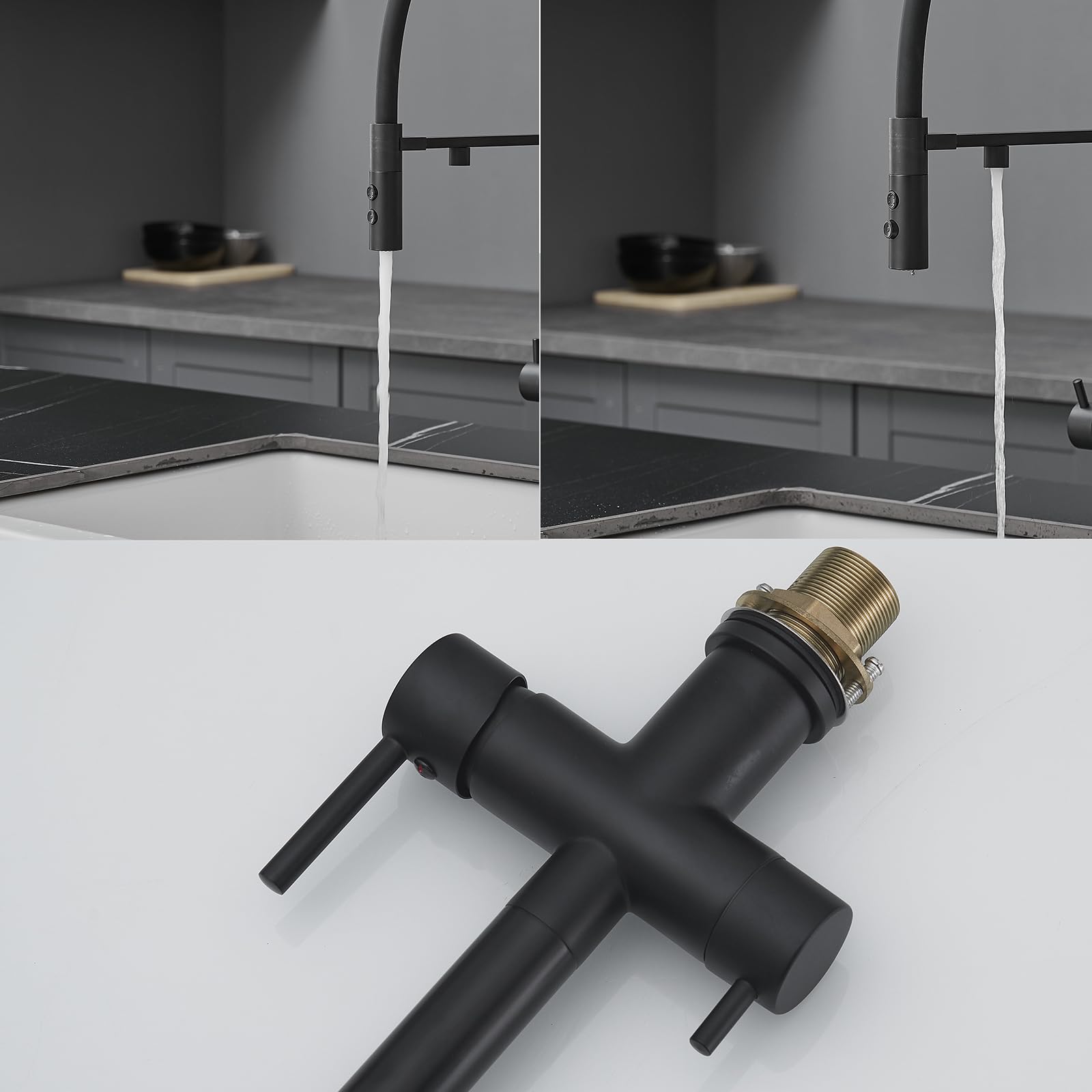XJTNLB Grifo Cocina Flexible con Osmosis Negro Grifo de Cocina Osmosis 3 Vias Extraible con 2 Salidas Mezclador de Fregadero