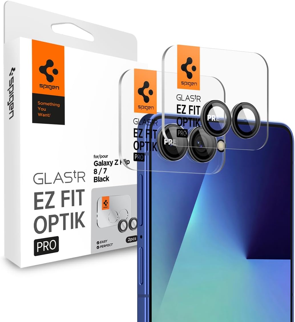 Spigen Galaxy Z Flip8 / Z Flip7 カメラ保護フィルム 2枚入 9H硬度 強化ガラス 貼り付けキット付き レンズプロテクター Optik Pro AGL09584 (ブラック)
