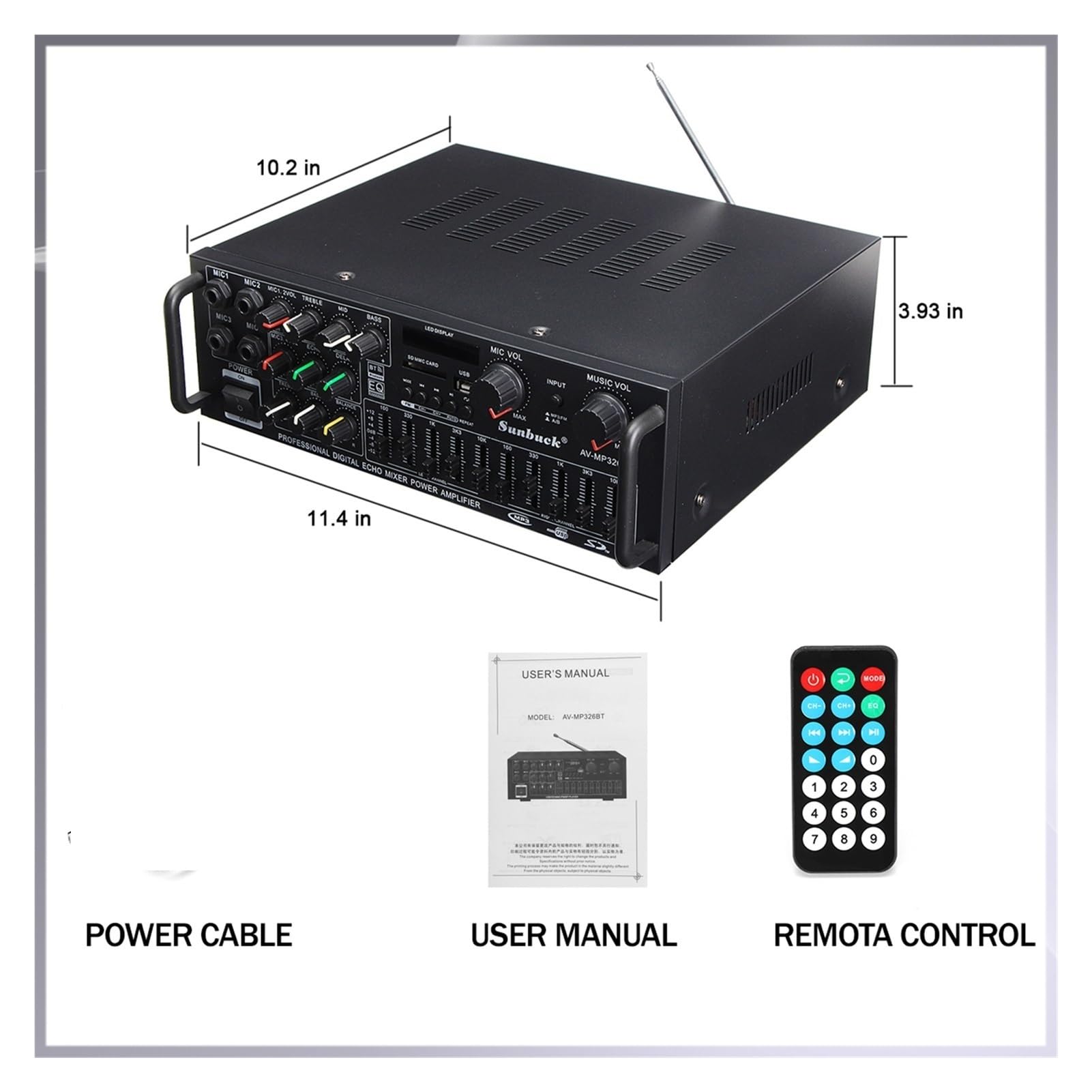 2000W 5.0 Bluetooth 2 canal Audio Power HiFi Amplificador 32 6BT AV Altavoz AMP con control remoto 4 Micro for el hogar.
