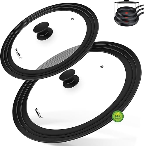 Walfos Tapa universal, tapa de sartén templada con borde de silicona resistente al calor, se adapta a todos los utensilios de cocina de 7 a 12