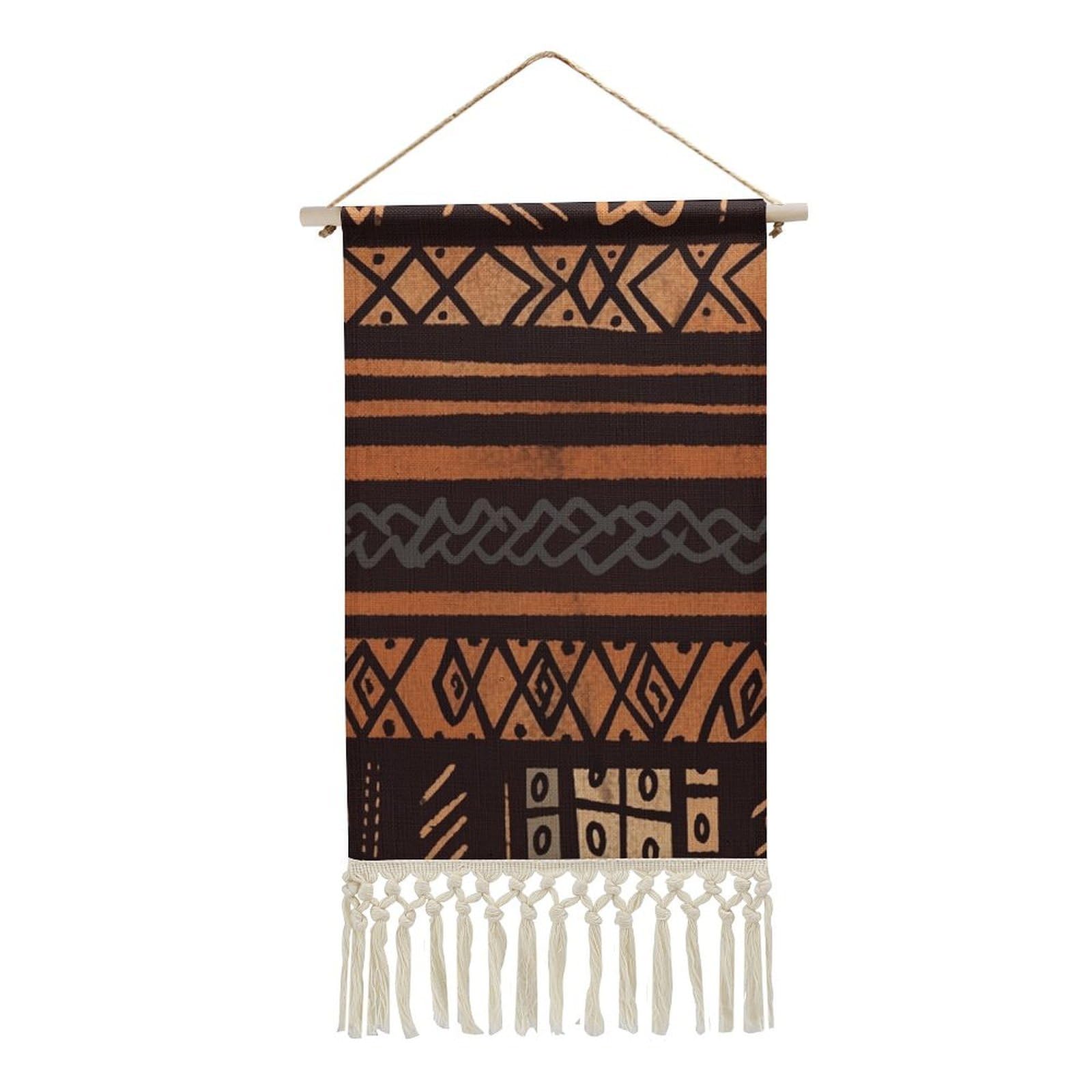 BTCOWZRV Cotton And Linen Hanging Poster with Tassels, African Mud Cloth Tribal Wall Hanging Tapestry Vintage Wall Art Painting Modern Artwork Decoration for Home Decor Ready to Hang 10x19.6 in