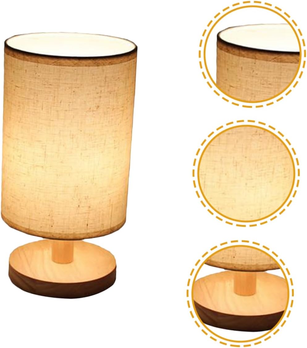 Uonlytech USB Linen Table Lamp with LED Light Soft Eye Friendly Bedside Night Light for Bedroom and Dormitory Minimalist Fabric Shade with Wooden Base Compact Desk Lamp for Use