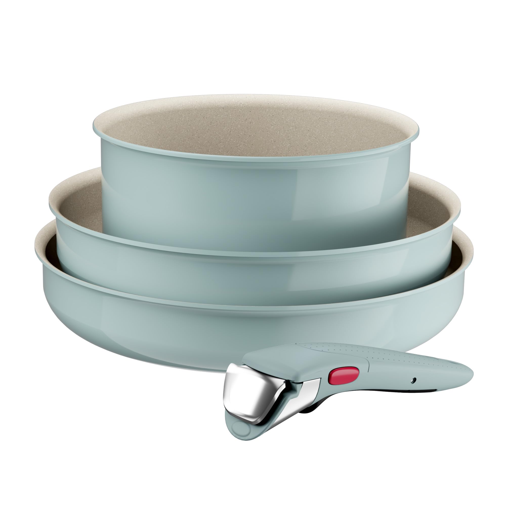 Tefal Ingenio Serenity, Batterie de cuisine 4pièces, Revêtement antiadhésif, Poignée amovible sécurisée, Design empilable, L8284S04 EUCALYP
