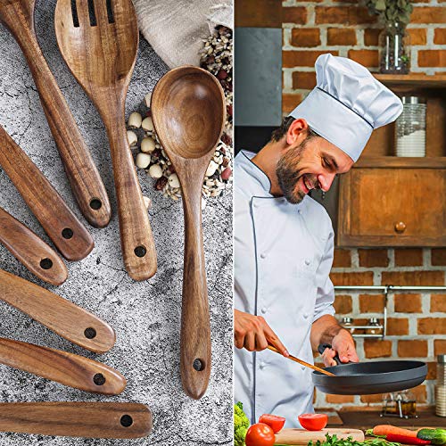 Wooden Spoons For Cooking, Kitchen Utensils Set, Natural Teak Wood Spoon And Spatula For High Heat Stirring,Cooking Spoons Wooden Spatula For Nonstick Cookware (8) #TOP2