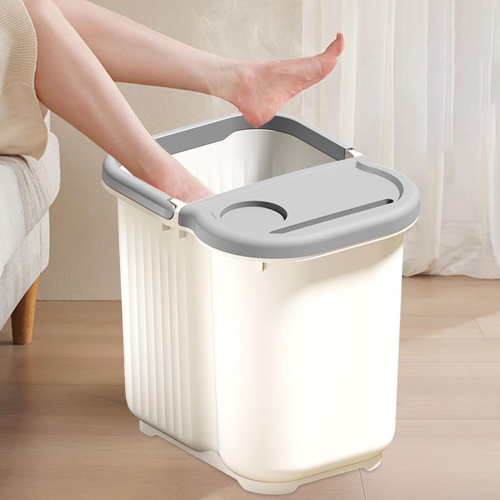 Vaschetta per Pedicure con Vaschetta Grande, Punti Massaggianti per I Piedi, in Materiale PP con Manico Antiscivolo, Adatta per Uso Domestico Fa, Bianco Grigio, L