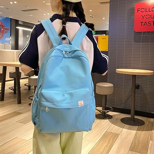 Miniatura 3 de Mochila estética, bonita mochila escolar para computadora portátil, para adolescentes, niñas, mujeres, estudiantes, color sólido, Azul, Mochilas de