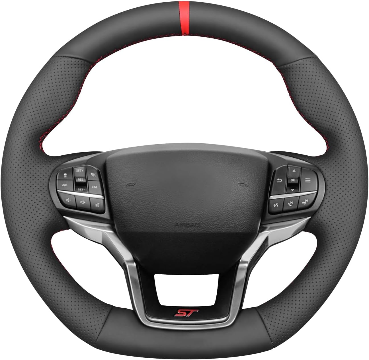 MEWANT Steering Wheel Cover for Ford Explorer (ST/ST-Line/Timberline) 2020-2025 Accessories of Microfiber Leather Hand Stitch Steering Wheel Wrap