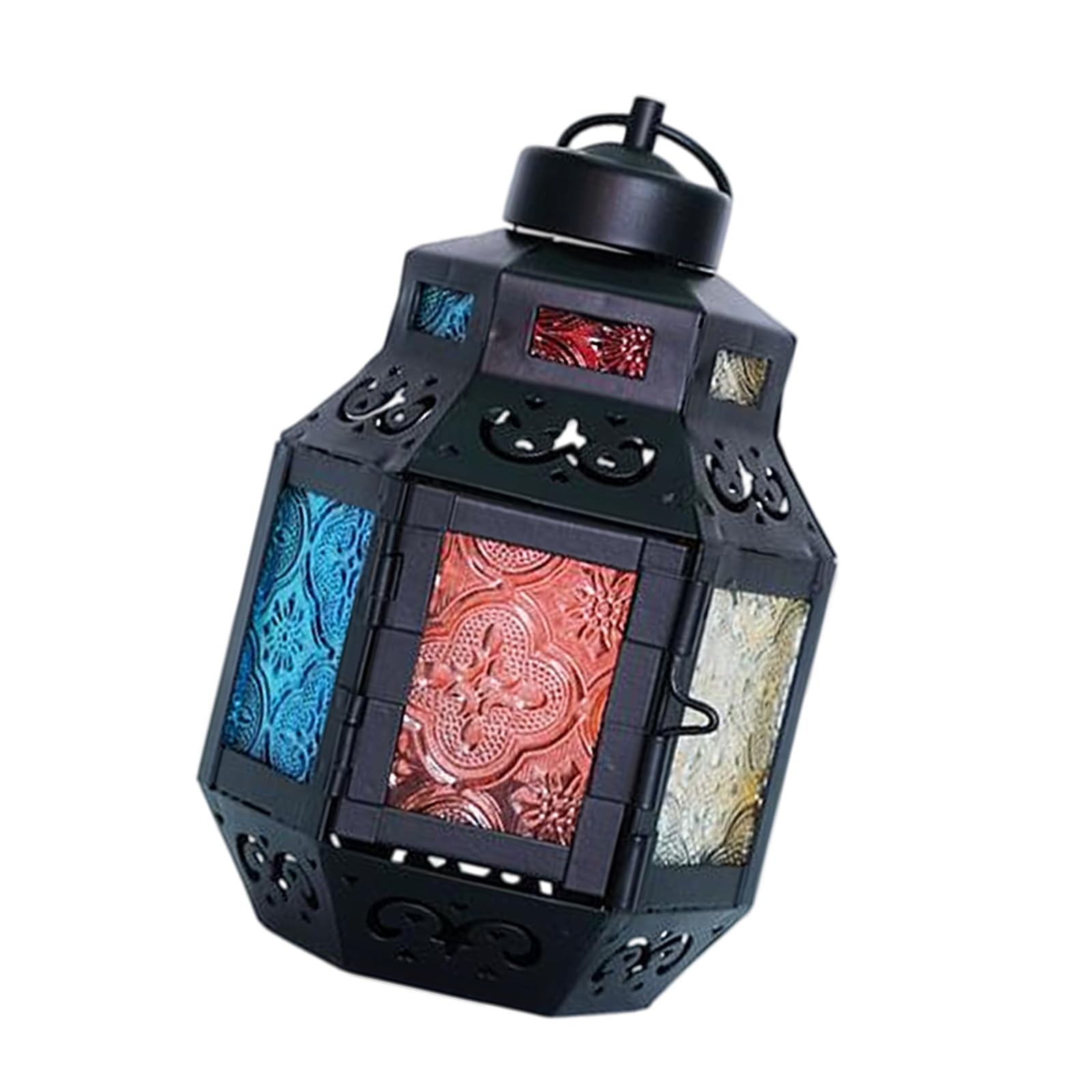 YWLUUOO Rustics Hexagon Shape Lamp with Wrought Iron Base and Glass Side Elegant Old Light