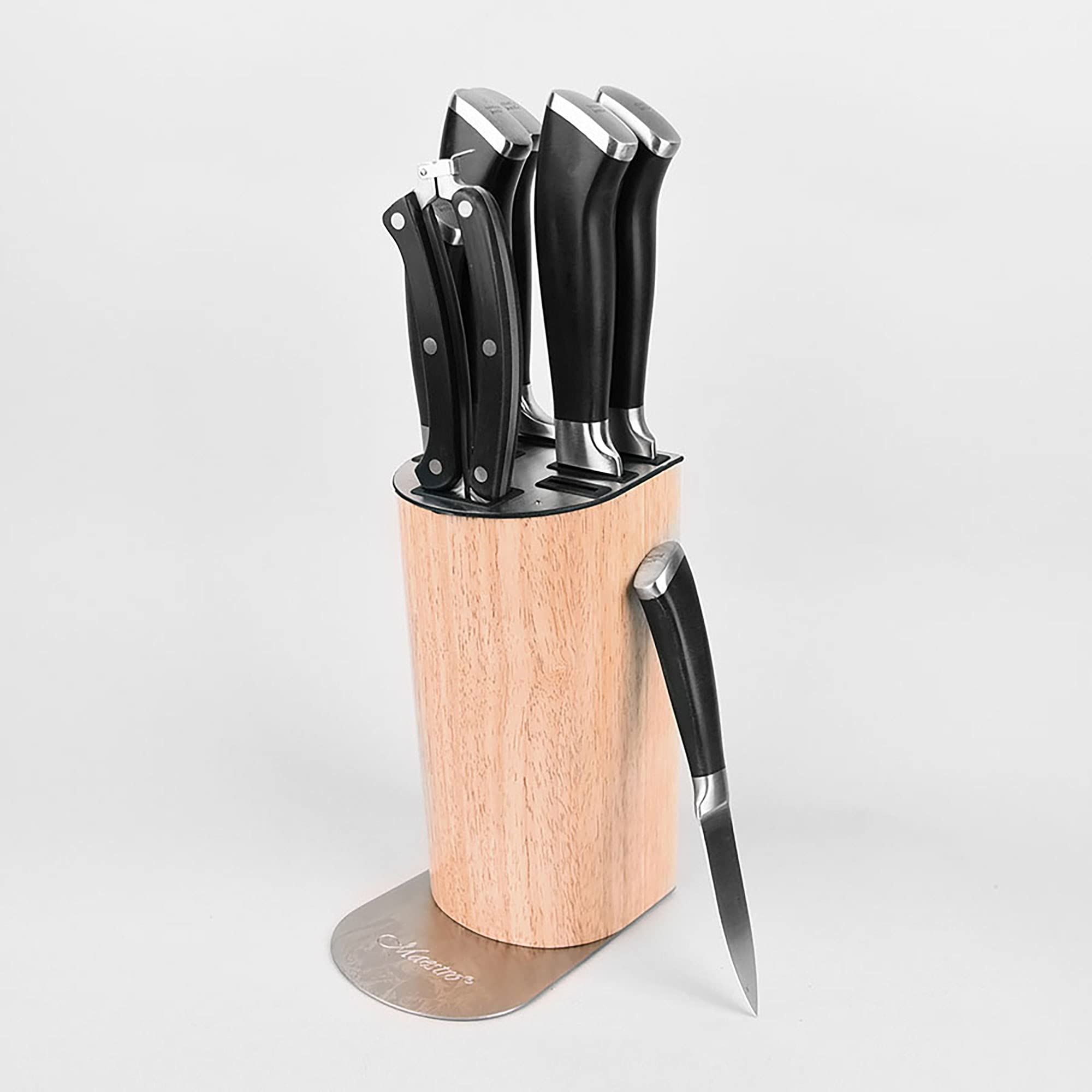 Maestro MR-1422 Blocchi Coltelli Cucina Professionale, 8 pz.,Stecca in Legno Design Moderno, 6 Lame in Acciaio Inossidabile, Maniglie Ergonomiche, Forbici