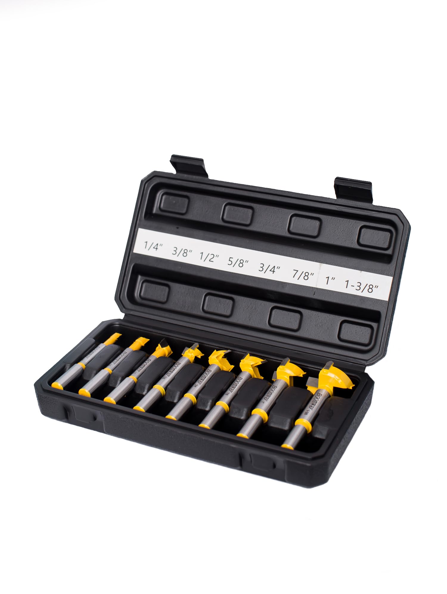 BOOMWAYForstner Bit Set 8PCS with YG6X Carbide, Wood Drilling Hole Saw Drill, Imperial Diameter, Round Shank, Suitable for Fine Woodworking, Cabinet Making