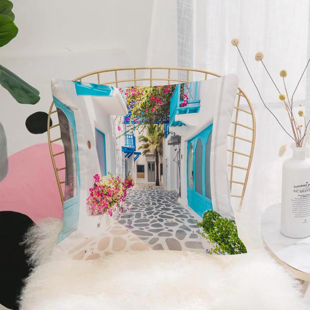 HYOSXW Cushion Cover,Throw Pillow Case Home Decorative for Living Room Bedroom Sofa Chair 16X16 Inch,Beautiful Architecture building Exterior with santorini and greece style - Vint,Pillowcase 40X40cm