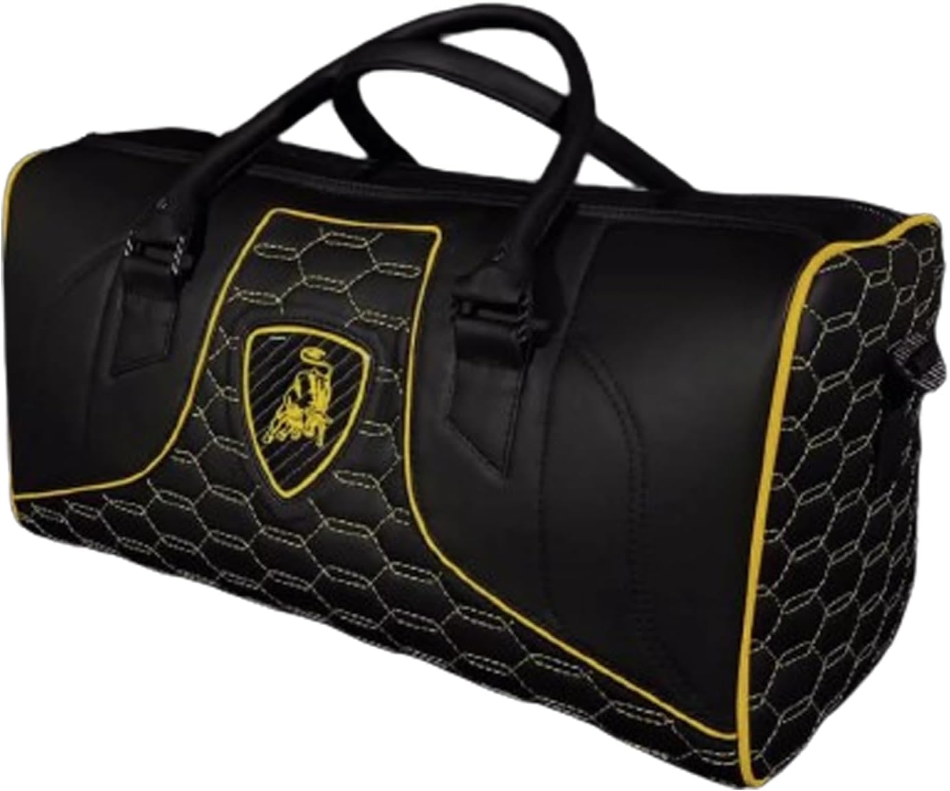 Winca Travel Duffle Bag for Women, Leather Weekender Overnight Bag with Toiletry Bag, Waterproof Carry On Tote Bag Gym Duffel Bag (Black Yellow 2)