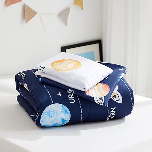 Miniatura 5 de PINNKKU Juego de ropa de cama de 4 piezas para niños pequeños, incluye 1 sábana encimera, 1 sábana bajera, 1 edredón y 1 funda de almohada