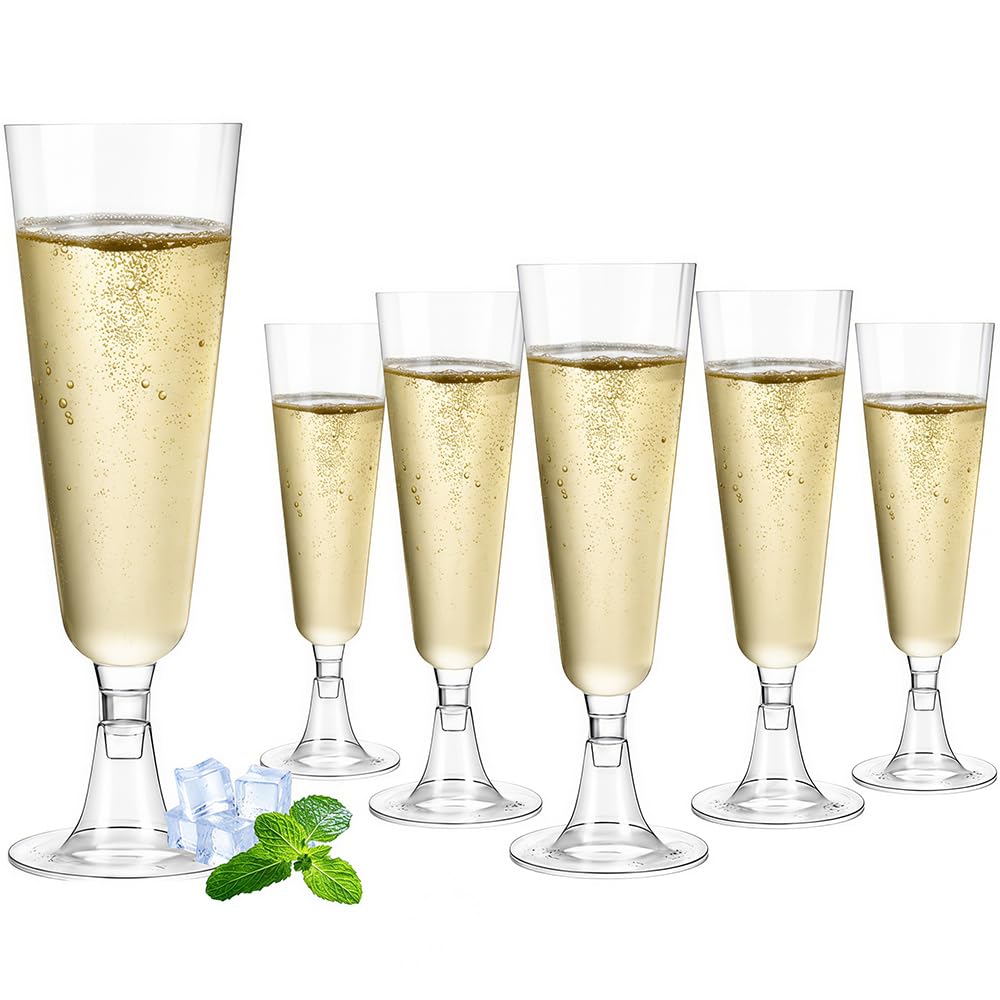 Plastic Champagne Flutes, 50 PCS Plastic Champagne Glasses 150 ml Reusable Prosecco Glasses for Parties Christmas Weddings & Toasts Birthdays Reusable 16 x 5.5 cm Transparent — image 1
