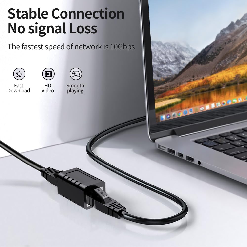 RJ45-Koppler, Ethernet-Kabel-Verlängerung, Buchse auf Buchse, Cat7, Cat6, Cat5e, Cat5, LAN-in-Line, Newwork-Patchkabel-Verlängerungsadapter, schwarz, 2 Stück