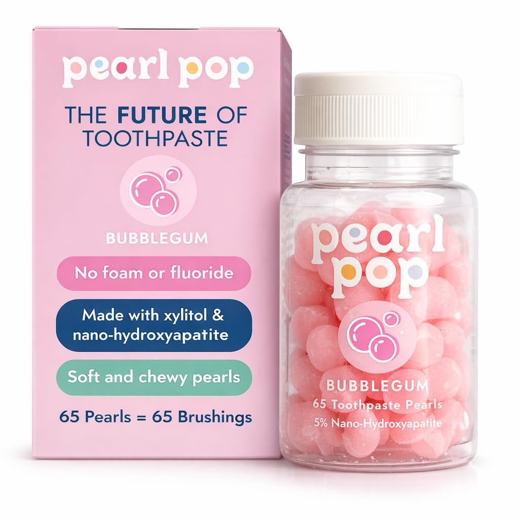 Pearl Pop Toothpaste Pearls, Chewy Fluoride Free Toothpaste for Kids & Adults, Mess-Free Travel Tooth Paste Alternative Made with Nano-Hydroxyapatite