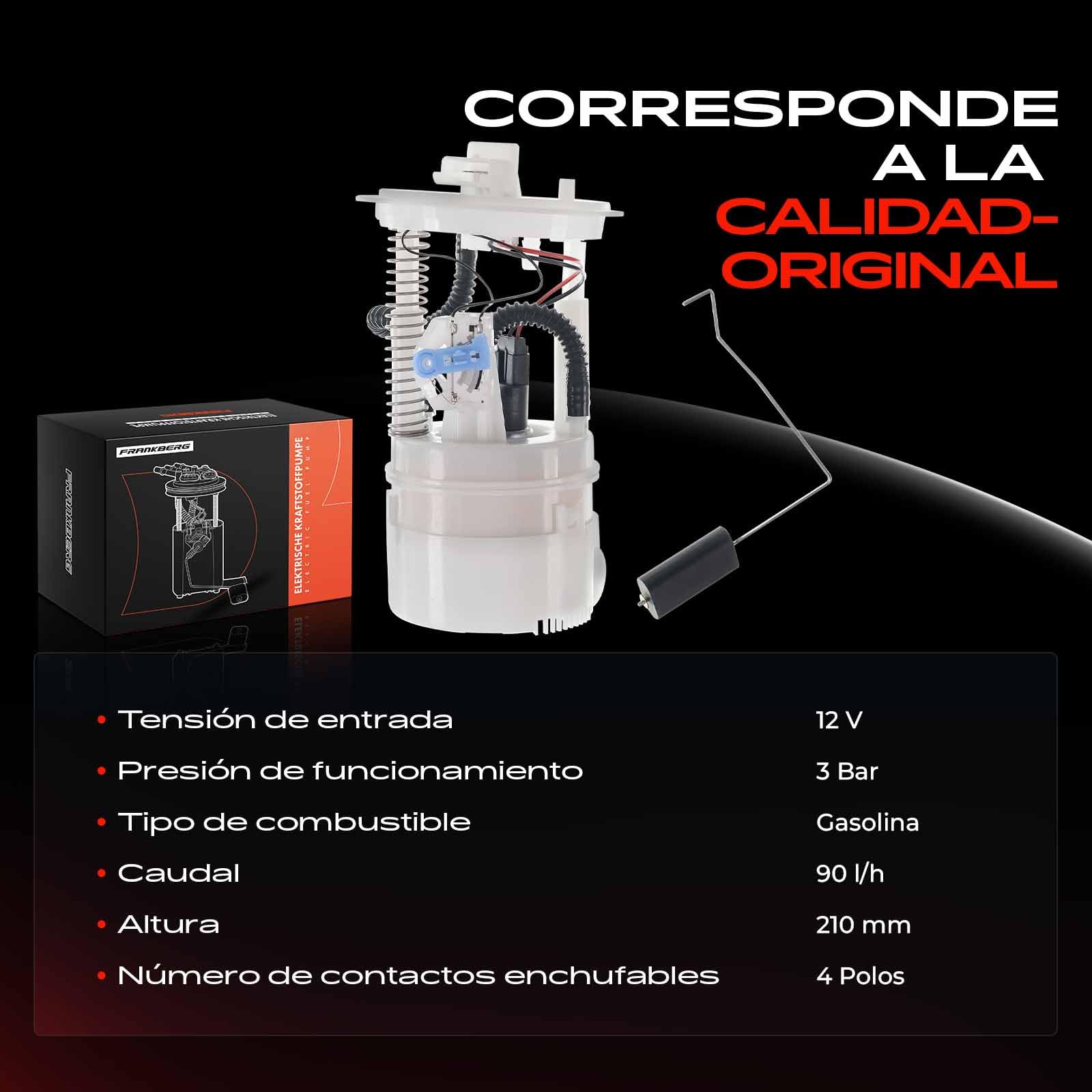 Frankberg Bomba de combustible bomba de gasolina unidad de suministro de | sin sensor de presión 4 pines; Compatible con: Bipper Tipi, Nemo familiar, Qubo 225, Bipper AA, Fiorino Box/MPV 225