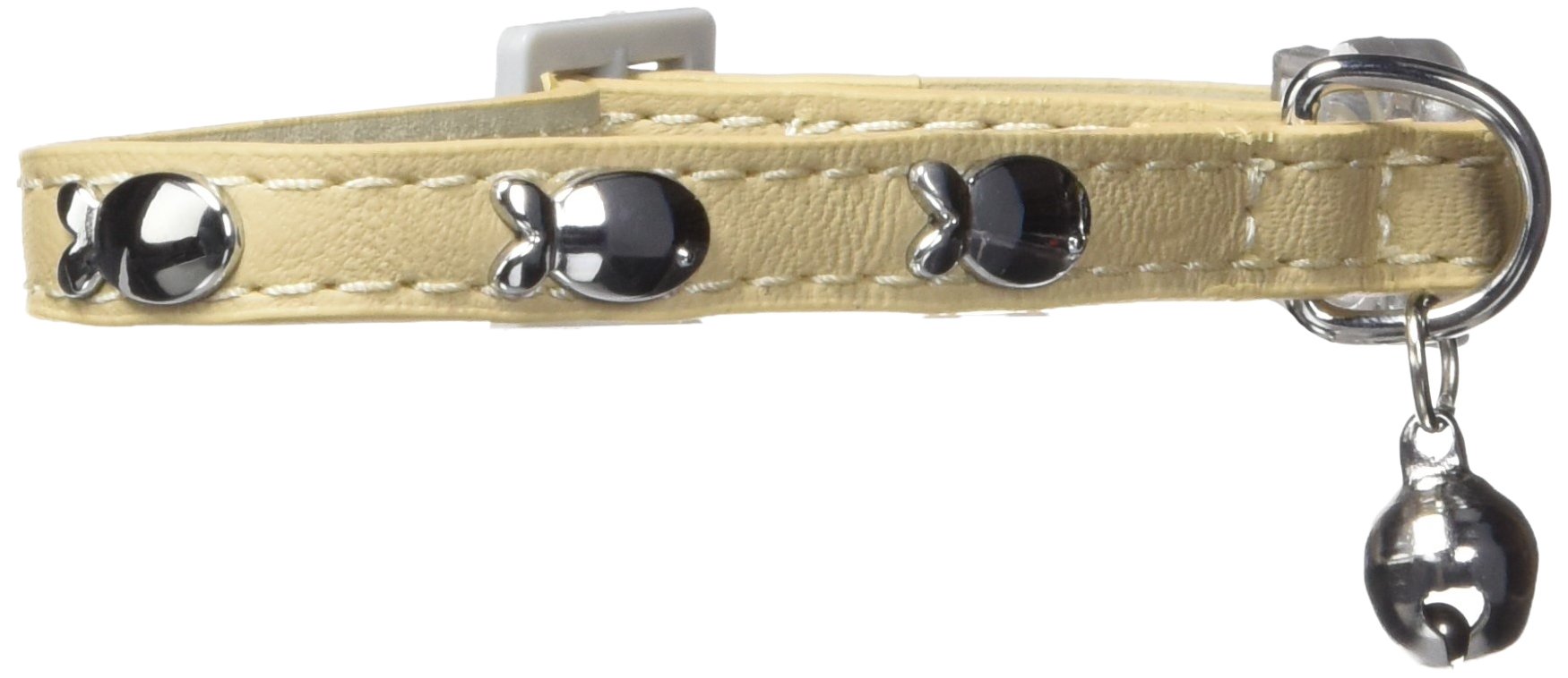Rosewood Designer Natural Cat Collar, Beige with Silver Fish Details, Breakaway Quick Release, Adjustable Safety Collar with Bell for Cats & Kittens, Durable & Stylish Cat Collar