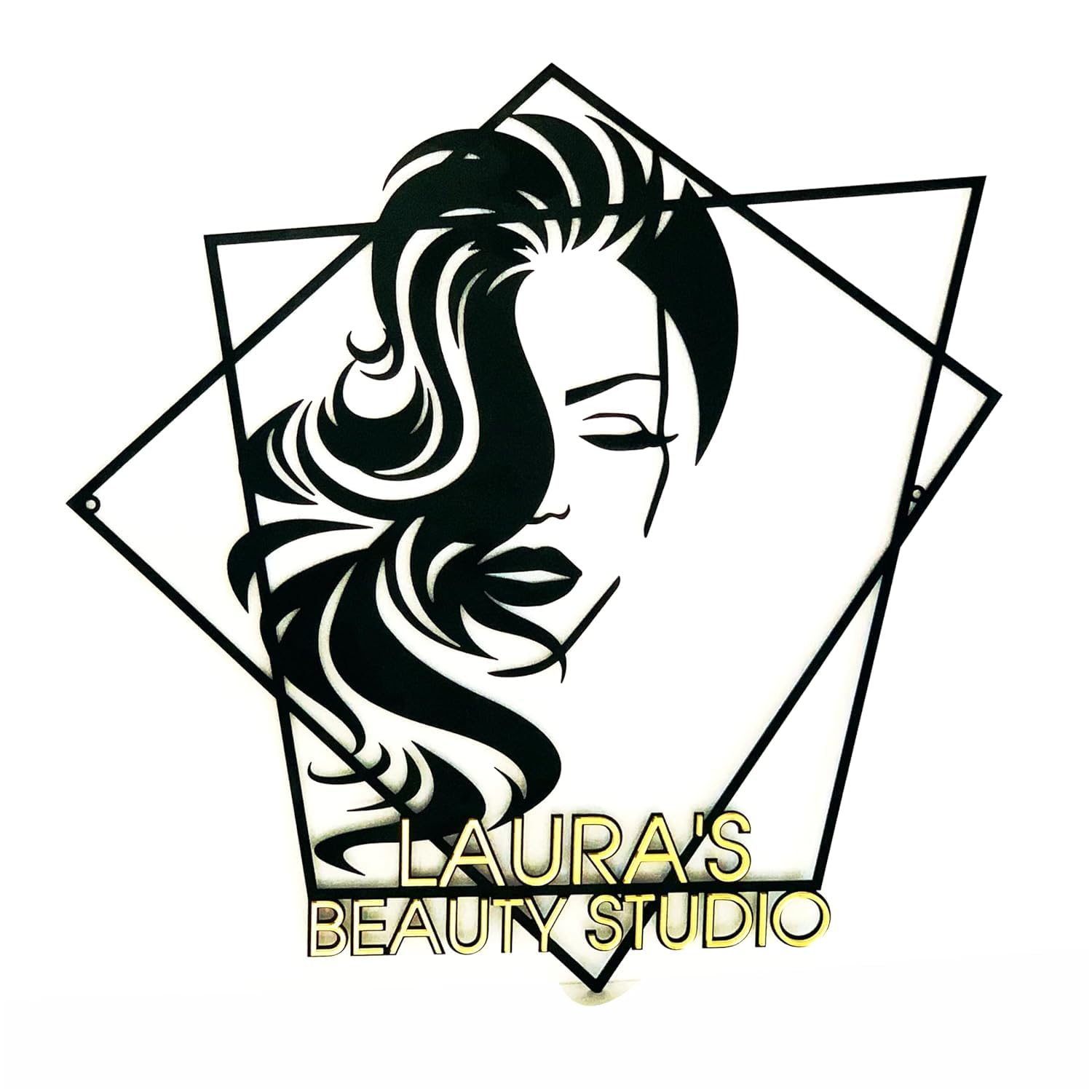 Letrero metálico con texto personalizado Placa cartel de metal Signo de profesional peluquería, Nombre del estilista, Cara de mujer, Salón de belleza, Tienda de peinados Salón de manicura (Design 2)