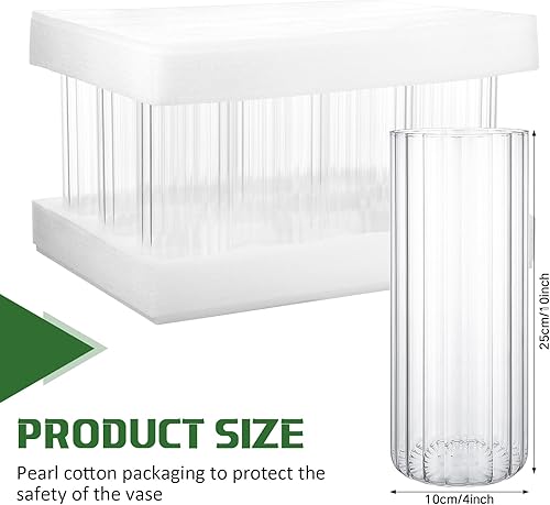 Miniatura 2 de 12 jarrones cilíndricos de vidrio acanalado para centros de mesa, jarrones transparentes de 4 x 10 pulgadas para centros de mesa, moderno portavelas