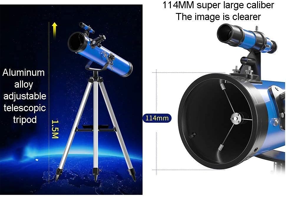 K's Beginner Astronomical Telescope with Adjustable Tripod, 114mm Large Diameter, Portable Travel Astronomy Telescope Gift for Adult Students and Kids ids Adult