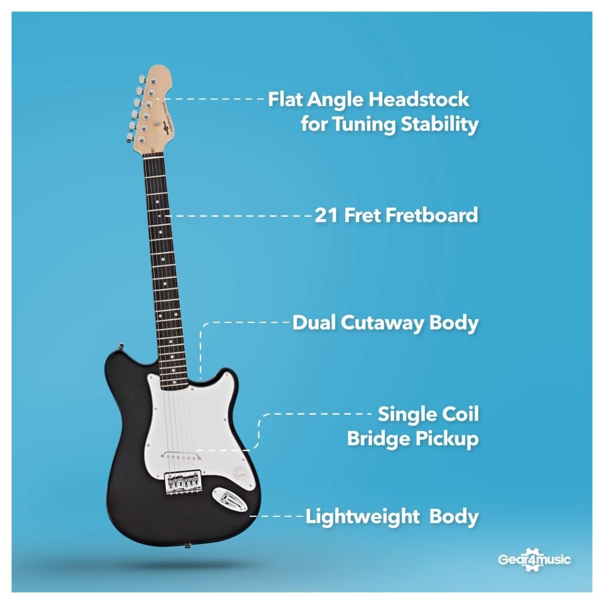 VISIONSTRING Kit Chitarra Elettrica 3/4 con Ampli 10W e Accessori - Nero | Per Bambini e Principianti, Manico a C, Doppio Cutaway, Ampli 10W, Borsa, Tracolla, Plettri e Accordatore Inclusi