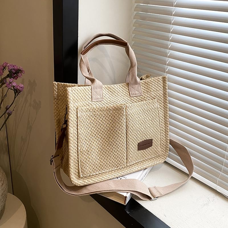 Image of Cherry Tote Bag for Women Canvas Patched Purse Cute Shoulder Bag Multi-Pocket Satchel Handbag for work travel