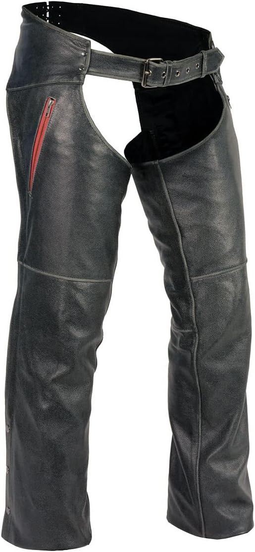 Milwaukee Leather MLM5535 Men's Vintage Grey Slate Leather Chaps with Color Accent Zipper